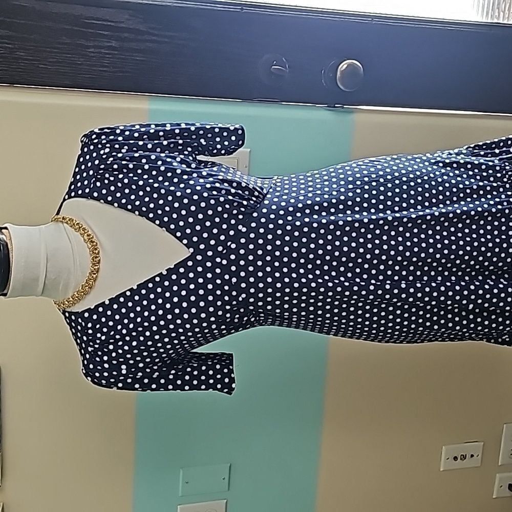Michael Kors navy polka dot classic fitted style dress size small - Picture 2 of 13